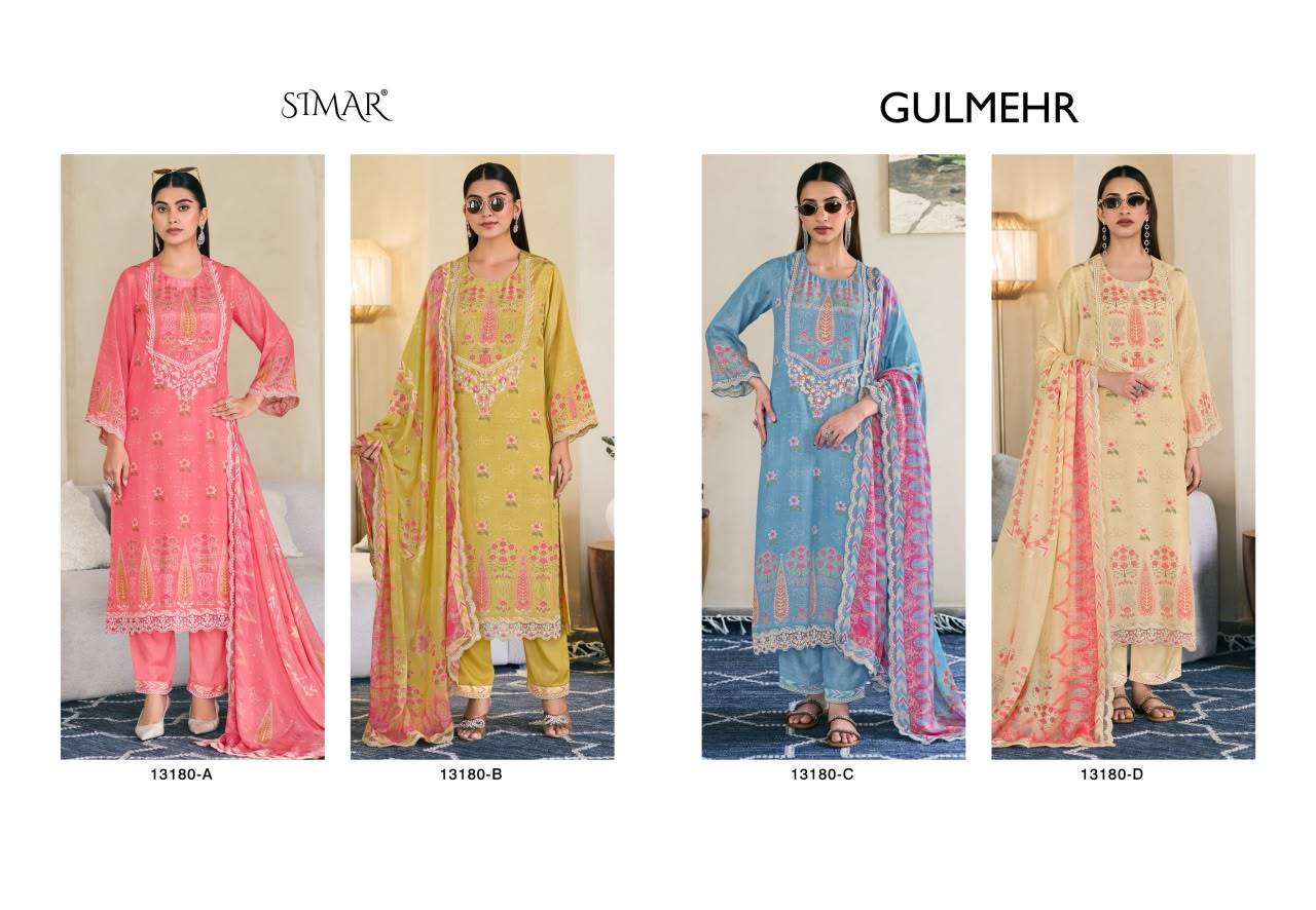 Gulmehr By Glossy 13180 Series Beautiful Colourful Muslin Dresses At Wholesale Price